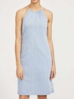 J. McLaughlin Vertical Stripe Tie Halter Neck A-Line Dress Size: L